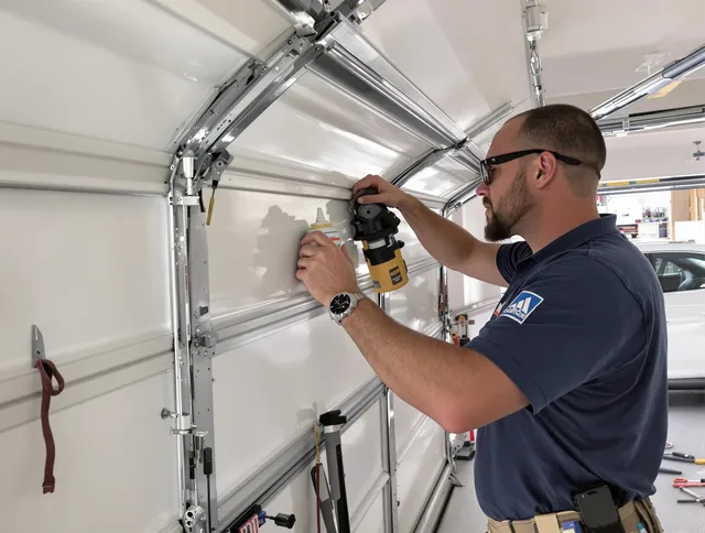 Monroe Garage Door Repair technician quieting a noisy garage door in Monroe
