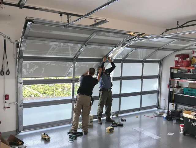 Monroe Garage Door Repair expert performing precise panel replacement on Monroe garage door